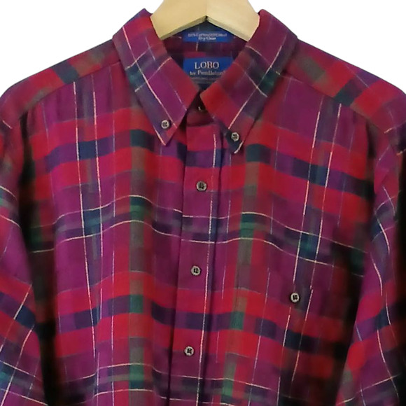 VTG LOBO by Pendleton SZ XL Cotton Wool Flannel Shirt Red Purple Blue Green - Picture 4 of 7